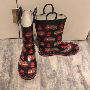 Western Chief fire truck rain boots, sz 11/12. Perfect for aspiring fire chiefs!
